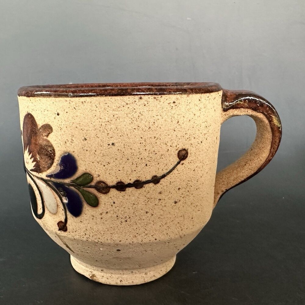 Vintage Mexican Pottery Mugs Set of 4 Tonala Style Hand Painted Stoneware Cups - Picture 13 of 16
